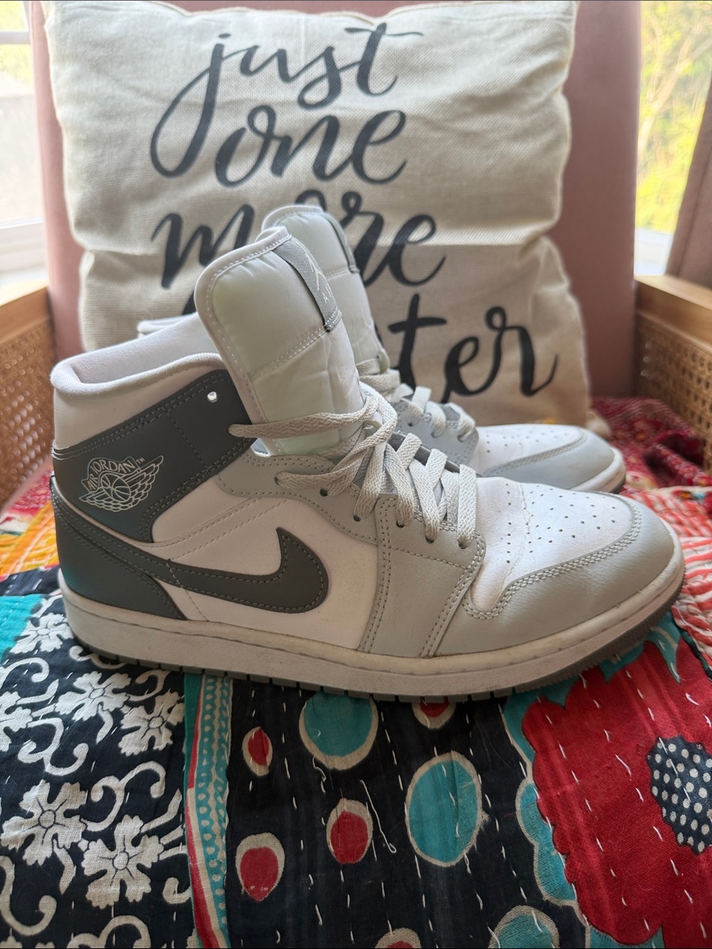 Jordan 1 Mid White and Dark Grey Men's Sneakers